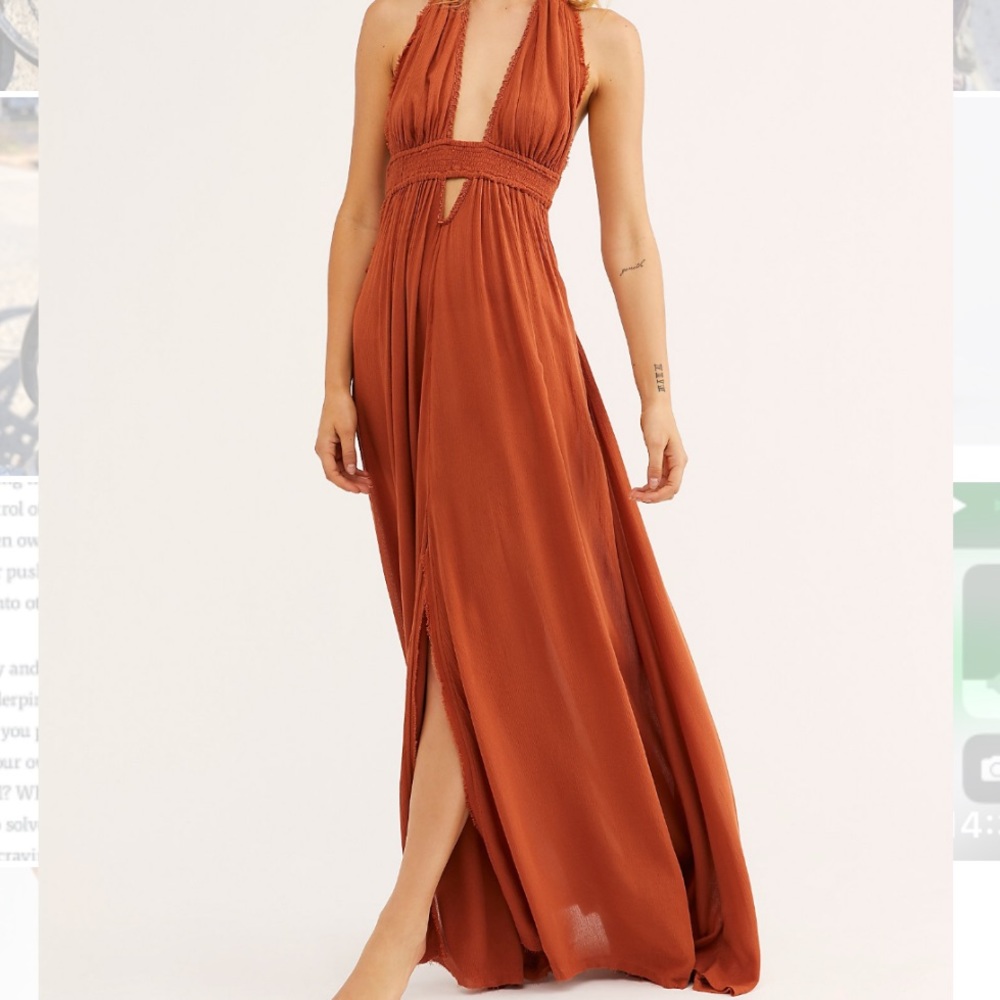 FREE PEOPLE RUST PLUNGE HALTER MAXI